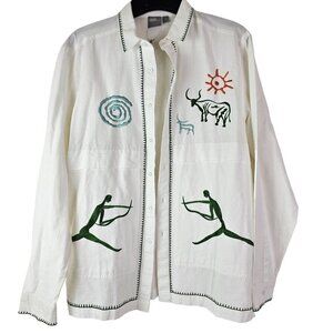 NWT ASOS Design Mens M‎ Shirt LS White Linen Longhorn Embroidery Southwestern